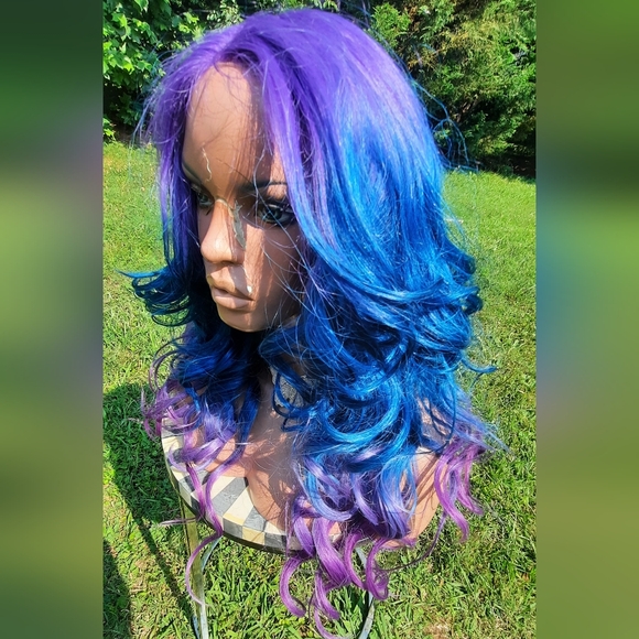 Purple blue ombre Synthetic lace Wig - Picture 6 of 7
